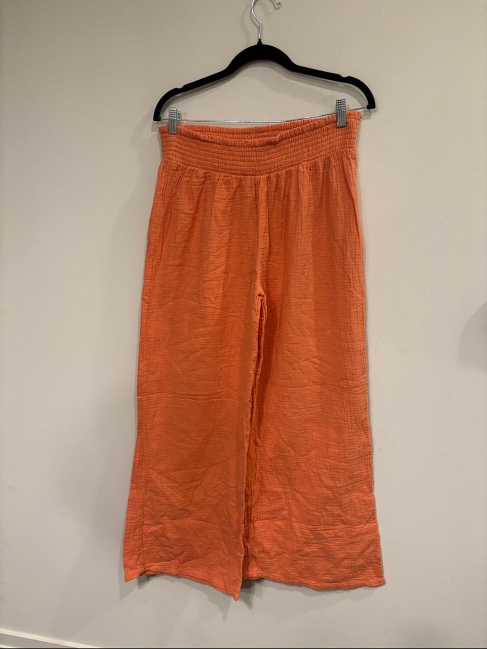 Kenzie gauzy cotton Coral-Orange Smocked Waist Wide-Leg Pants NWT large
